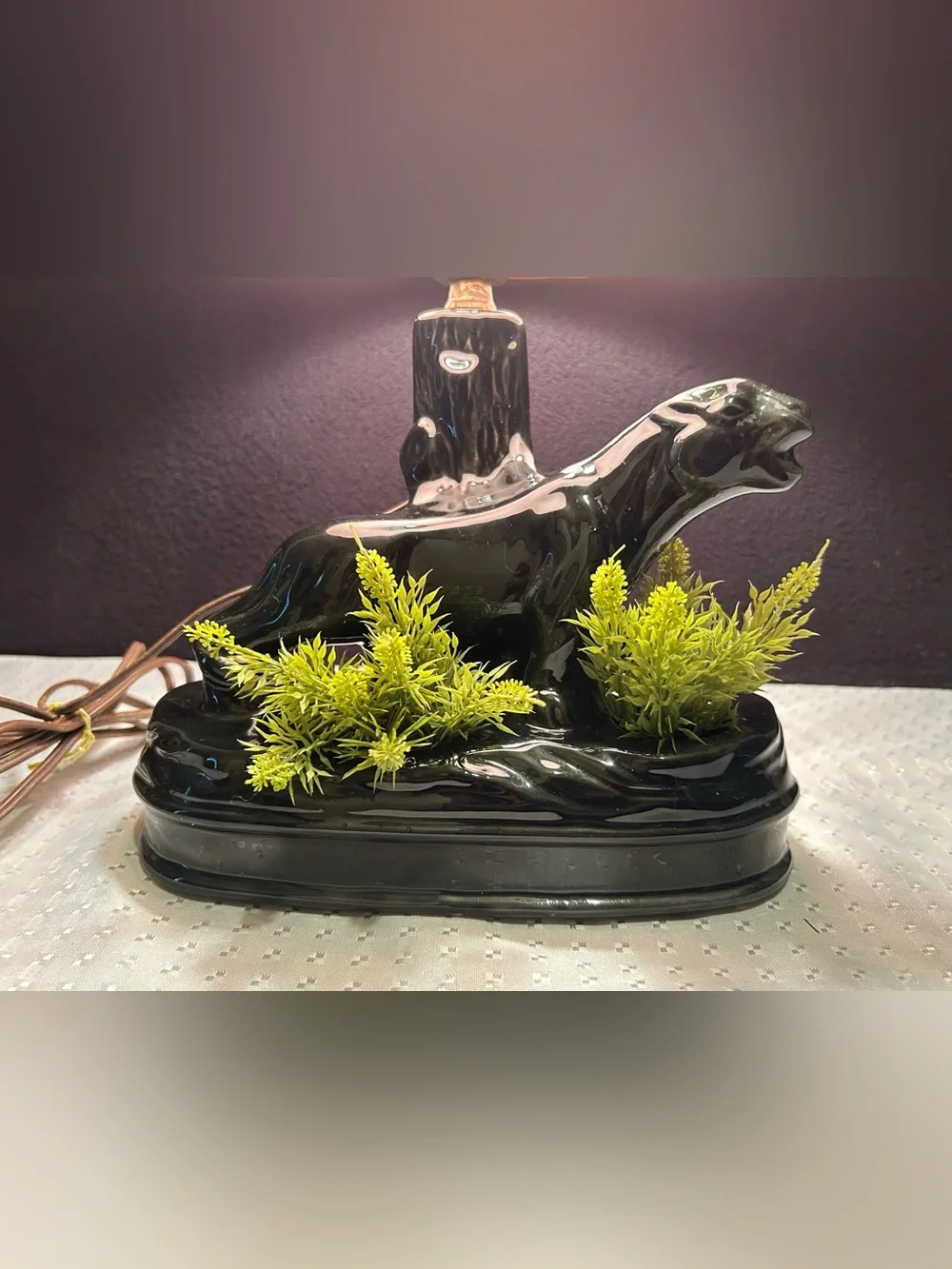 Excellent Vintage 1950s Ceramic Black Panther TV Lamp Planter MCM